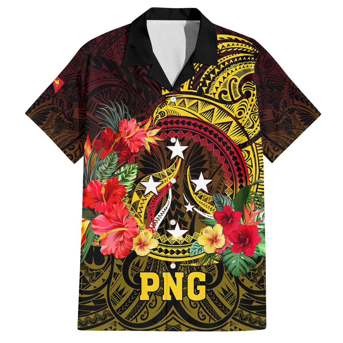 Personalized Papua New Guinea Family Matching Summer Maxi Dress and Hawaiian Shirt Coat Of Arms Tropical Flowers Polynesian Pattern LT05 Dad's Shirt - Short Sleeve Yellow - Polynesian Pride