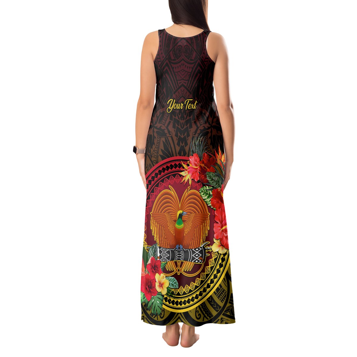 Personalized Papua New Guinea Tank Maxi Dress Coat Of Arms Tropical Flowers Polynesian Pattern LT05 - Polynesian Pride