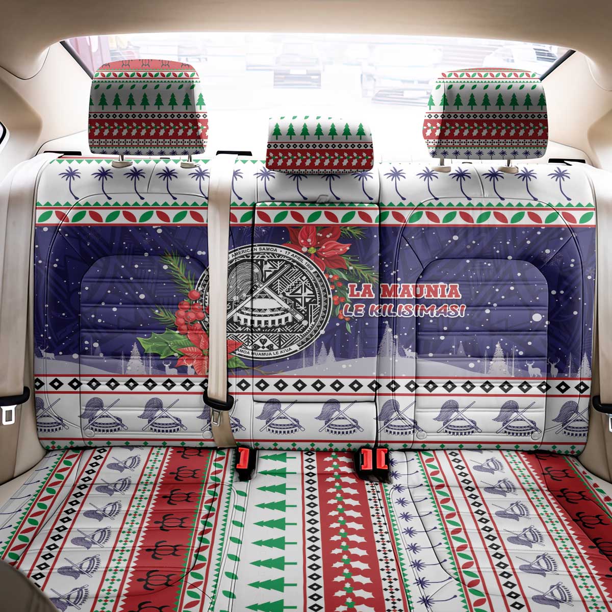 American Samoa Christmas Back Car Seat Cover Poinsettia La Maunia Le Kilisimasi LT05 - Polynesian Pride