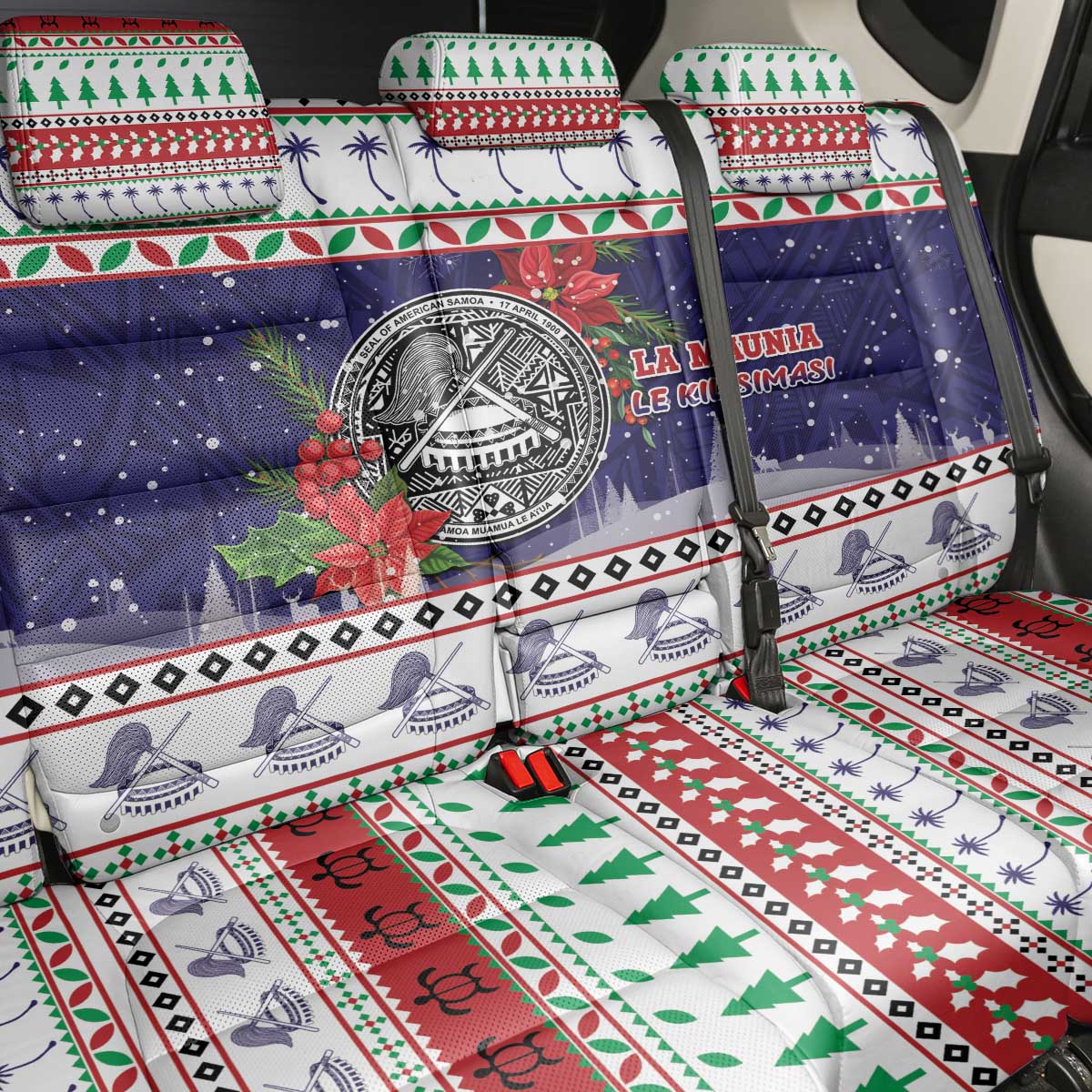 American Samoa Christmas Back Car Seat Cover Poinsettia La Maunia Le Kilisimasi LT05 - Polynesian Pride