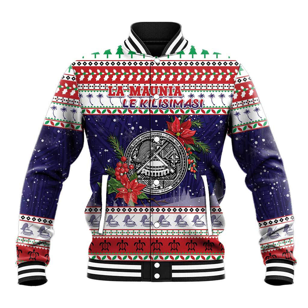 American Samoa Christmas Baseball Jacket Poinsettia La Maunia Le Kilisimasi LT05 Unisex White - Polynesian Pride