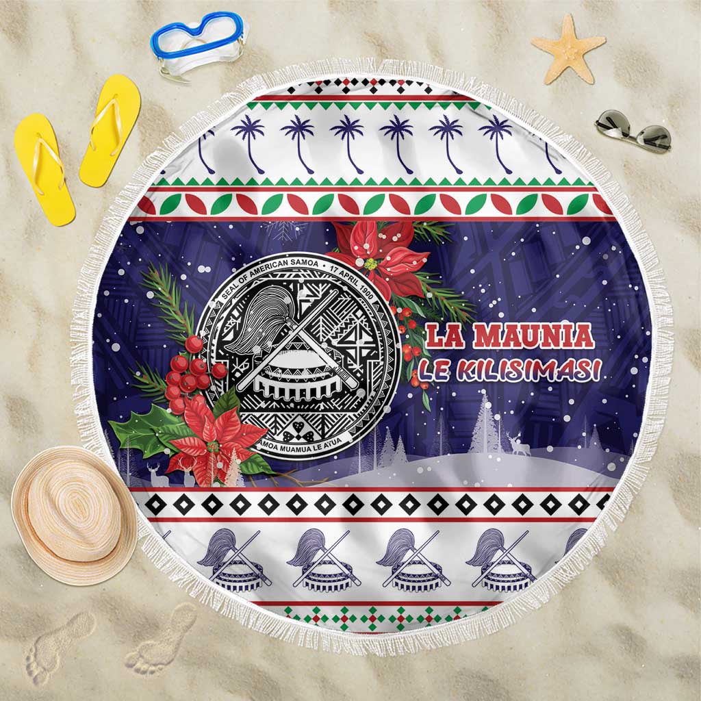 American Samoa Christmas Beach Blanket Poinsettia La Maunia Le Kilisimasi LT05 One Size 150cm White - Polynesian Pride