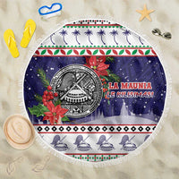 American Samoa Christmas Beach Blanket Poinsettia La Maunia Le Kilisimasi LT05 One Size 150cm White - Polynesian Pride