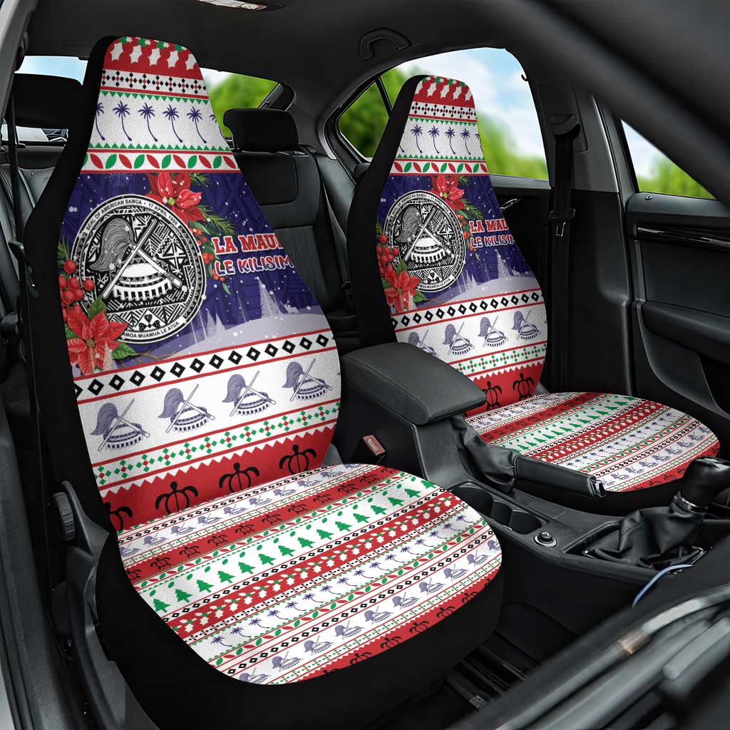 American Samoa Christmas Car Seat Cover Poinsettia La Maunia Le Kilisimasi LT05 One Size White - Polynesian Pride