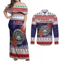 American Samoa Christmas Couples Matching Off Shoulder Maxi Dress and Long Sleeve Button Shirt Poinsettia La Maunia Le Kilisimasi LT05 White - Polynesian Pride