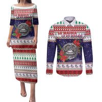 American Samoa Christmas Couples Matching Puletasi and Long Sleeve Button Shirt Poinsettia La Maunia Le Kilisimasi LT05 White - Polynesian Pride