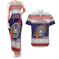 American Samoa Christmas Couples Matching Tank Maxi Dress and Hawaiian Shirt Poinsettia La Maunia Le Kilisimasi LT05 White - Polynesian Pride
