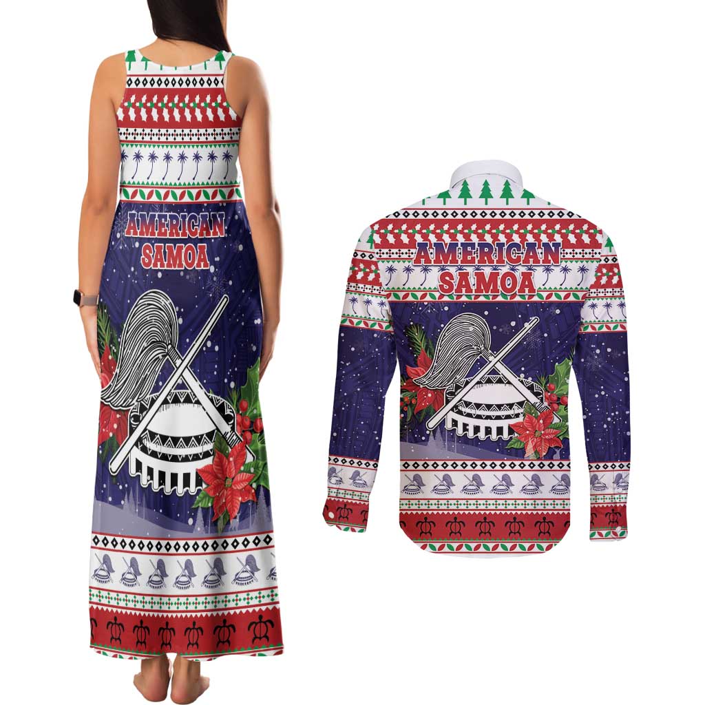 American Samoa Christmas Couples Matching Tank Maxi Dress and Long Sleeve Button Shirt Poinsettia La Maunia Le Kilisimasi LT05 - Polynesian Pride