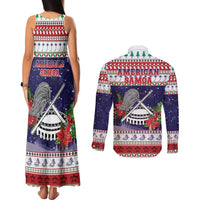 American Samoa Christmas Couples Matching Tank Maxi Dress and Long Sleeve Button Shirt Poinsettia La Maunia Le Kilisimasi LT05 - Polynesian Pride
