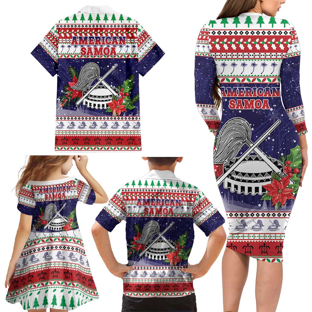 American Samoa Christmas Family Matching Long Sleeve Bodycon Dress and Hawaiian Shirt Poinsettia La Maunia Le Kilisimasi LT05 - Polynesian Pride