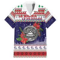 American Samoa Christmas Family Matching Long Sleeve Bodycon Dress and Hawaiian Shirt Poinsettia La Maunia Le Kilisimasi LT05 Dad's Shirt - Short Sleeve White - Polynesian Pride