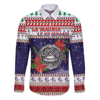 American Samoa Christmas Family Matching Long Sleeve Bodycon Dress and Hawaiian Shirt Poinsettia La Maunia Le Kilisimasi LT05 Dad's Shirt - Long Sleeve White - Polynesian Pride