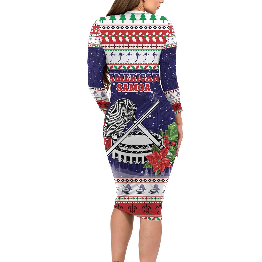 American Samoa Christmas Family Matching Long Sleeve Bodycon Dress and Hawaiian Shirt Poinsettia La Maunia Le Kilisimasi LT05 - Polynesian Pride