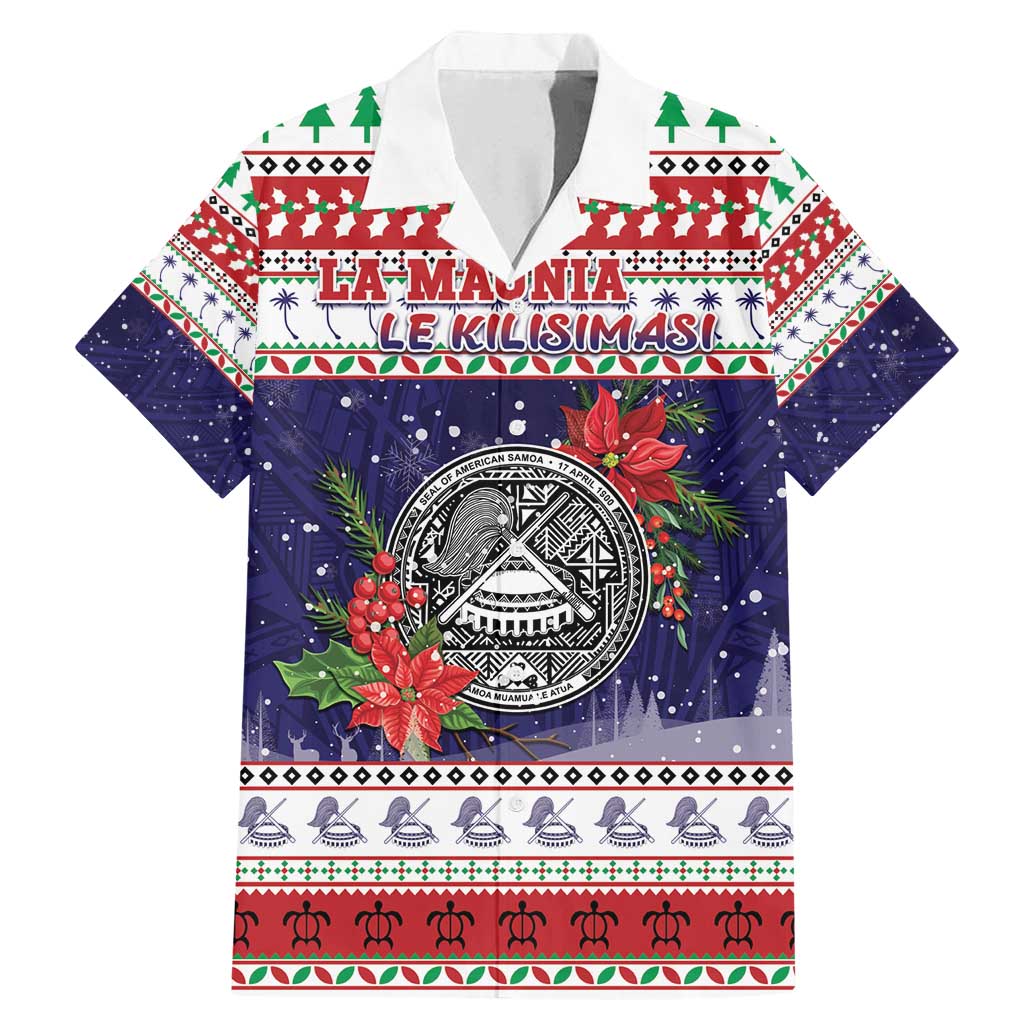 American Samoa Christmas Family Matching Mermaid Dress and Hawaiian Shirt Poinsettia La Maunia Le Kilisimasi LT05 Dad's Shirt - Short Sleeve White - Polynesian Pride