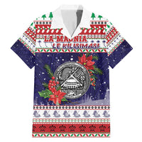 American Samoa Christmas Family Matching Mermaid Dress and Hawaiian Shirt Poinsettia La Maunia Le Kilisimasi LT05 Dad's Shirt - Short Sleeve White - Polynesian Pride