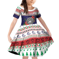 American Samoa Christmas Family Matching Off Shoulder Short Dress and Hawaiian Shirt Poinsettia La Maunia Le Kilisimasi LT05 Daughter's Dress White - Polynesian Pride