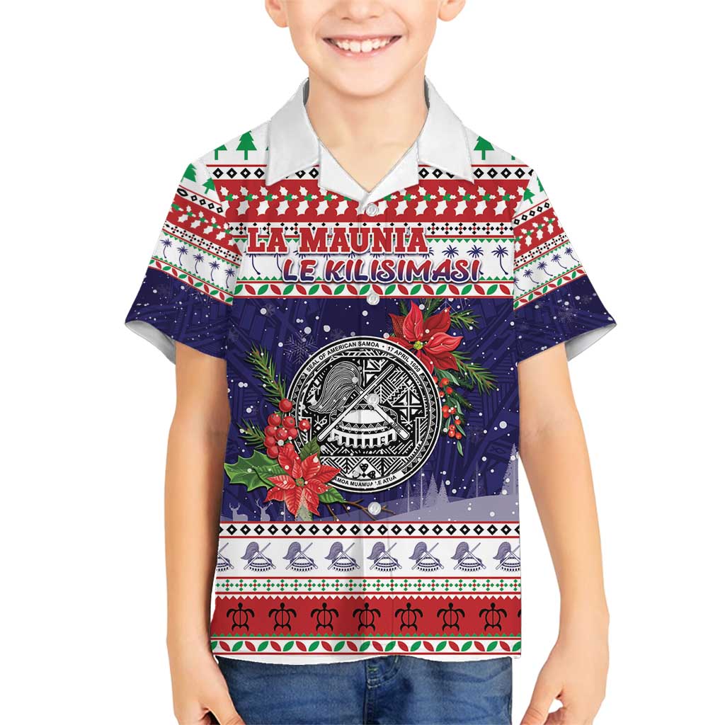 American Samoa Christmas Family Matching Puletasi and Hawaiian Shirt Poinsettia La Maunia Le Kilisimasi LT05 Son's Shirt White - Polynesian Pride