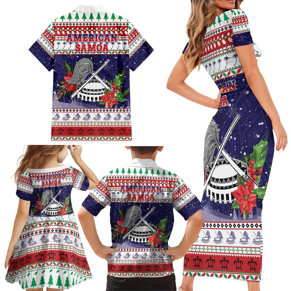 American Samoa Christmas Family Matching Short Sleeve Bodycon Dress and Hawaiian Shirt Poinsettia La Maunia Le Kilisimasi LT05 - Polynesian Pride