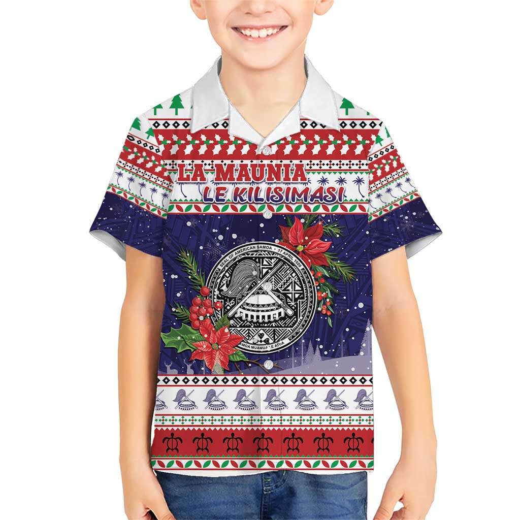 American Samoa Christmas Family Matching Short Sleeve Bodycon Dress and Hawaiian Shirt Poinsettia La Maunia Le Kilisimasi LT05 Son's Shirt White - Polynesian Pride