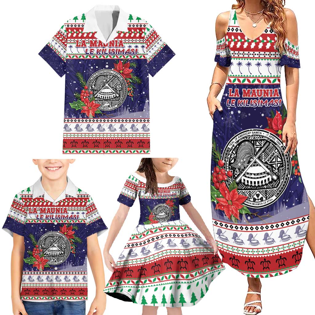 American Samoa Christmas Family Matching Summer Maxi Dress and Hawaiian Shirt Poinsettia La Maunia Le Kilisimasi LT05 - Polynesian Pride