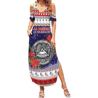 American Samoa Christmas Family Matching Summer Maxi Dress and Hawaiian Shirt Poinsettia La Maunia Le Kilisimasi LT05 Mom's Dress White - Polynesian Pride