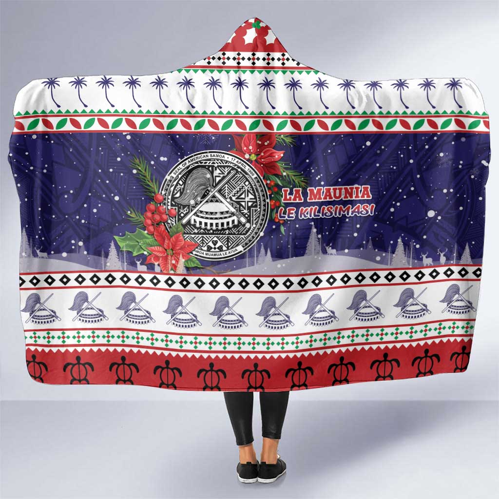 American Samoa Christmas Hooded Blanket Poinsettia La Maunia Le Kilisimasi LT05 One Size White - Polynesian Pride
