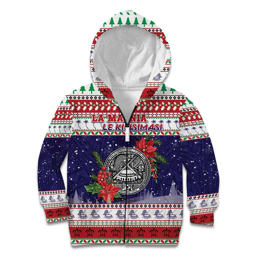 American Samoa Christmas Kid Hoodie Poinsettia La Maunia Le Kilisimasi LT05 Zip Hoodie White - Polynesian Pride