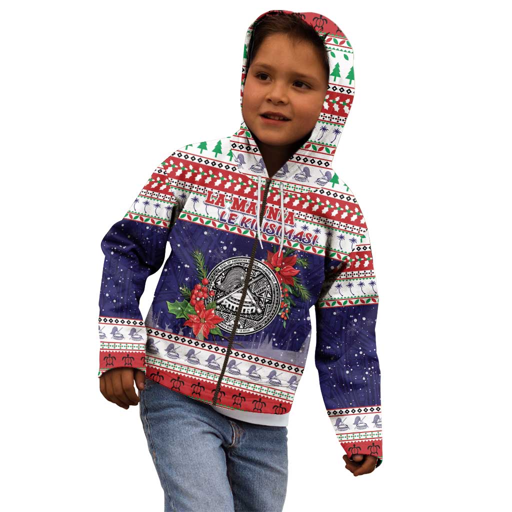 American Samoa Christmas Kid Hoodie Poinsettia La Maunia Le Kilisimasi LT05 - Polynesian Pride