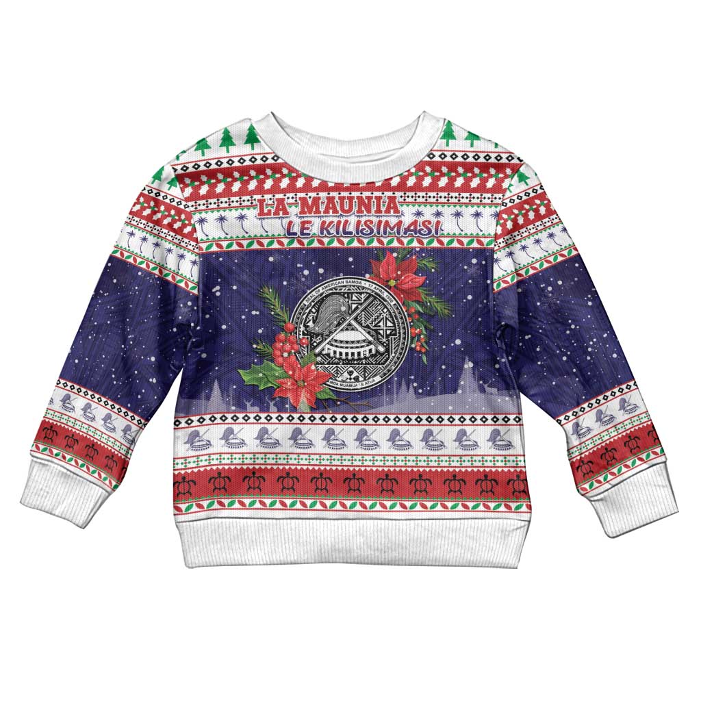 American Samoa Christmas Kid Ugly Christmas Sweater Poinsettia La Maunia Le Kilisimasi LT05 Kid White - Polynesian Pride