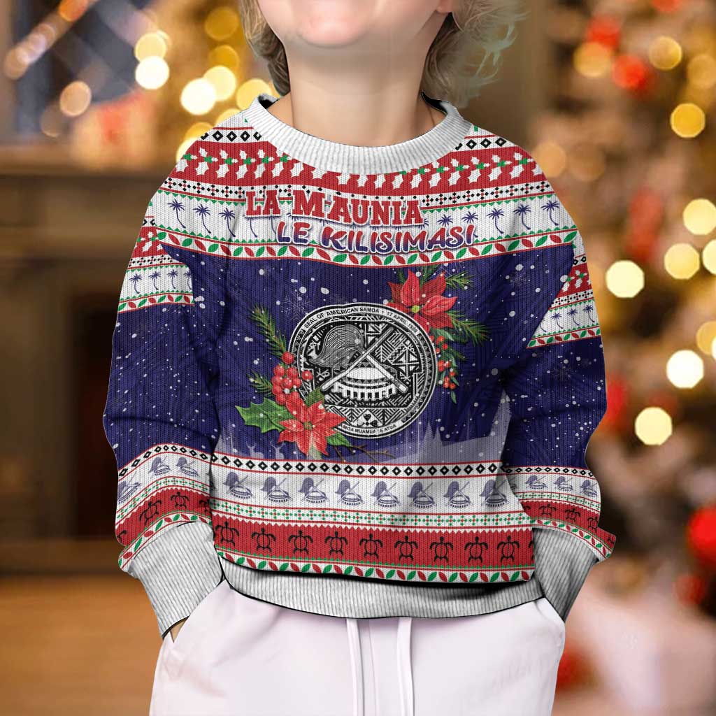 American Samoa Christmas Kid Ugly Christmas Sweater Poinsettia La Maunia Le Kilisimasi LT05 - Polynesian Pride