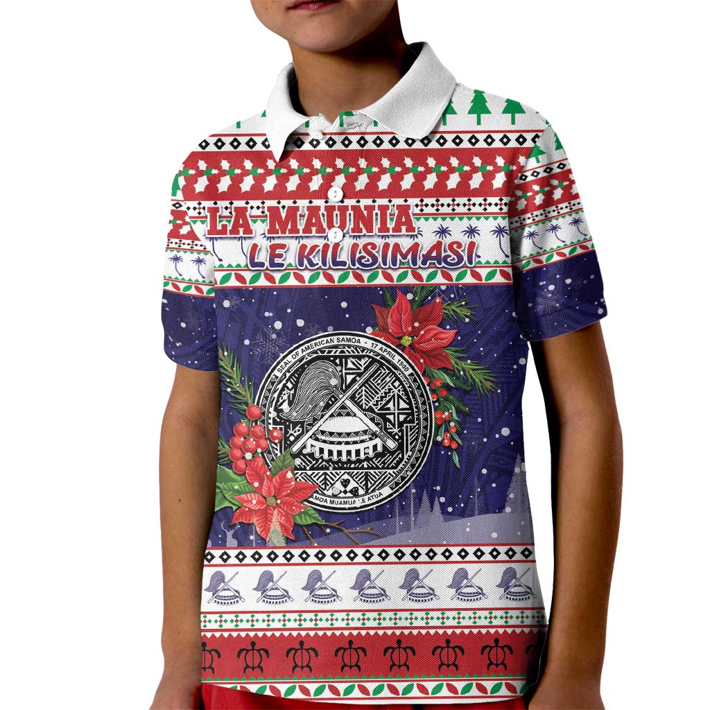 American Samoa Christmas Kid Polo Shirt Poinsettia La Maunia Le Kilisimasi LT05 Kid White - Polynesian Pride
