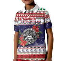 American Samoa Christmas Kid Polo Shirt Poinsettia La Maunia Le Kilisimasi LT05 Kid White - Polynesian Pride