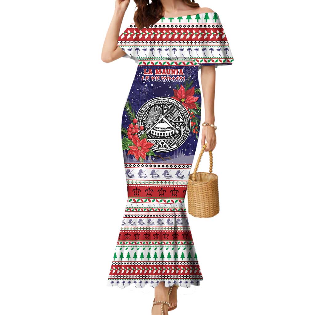 American Samoa Christmas Mermaid Dress Poinsettia La Maunia Le Kilisimasi LT05 Women White - Polynesian Pride