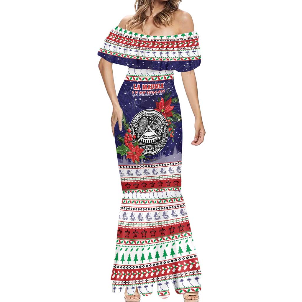 American Samoa Christmas Mermaid Dress Poinsettia La Maunia Le Kilisimasi LT05 - Polynesian Pride