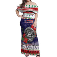 American Samoa Christmas Off Shoulder Maxi Dress Poinsettia La Maunia Le Kilisimasi LT05 Women White - Polynesian Pride