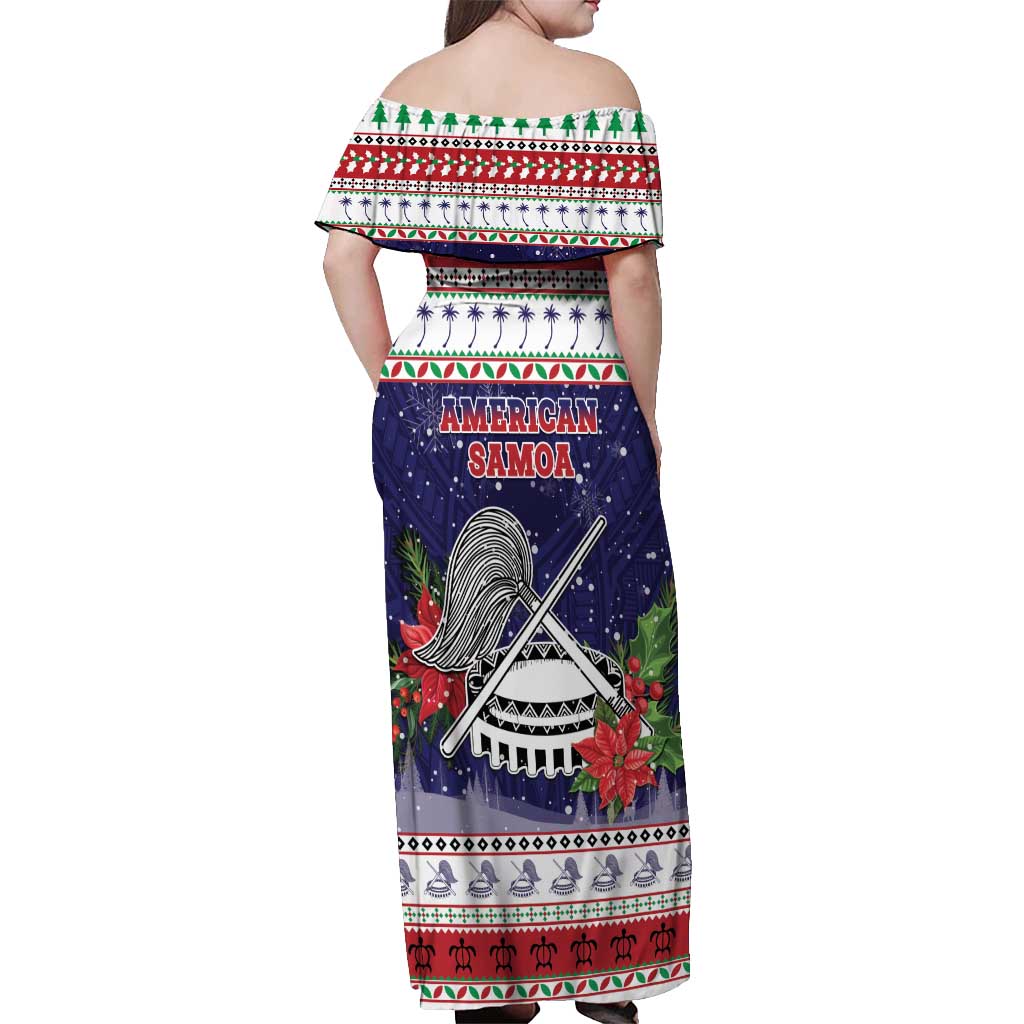 American Samoa Christmas Off Shoulder Maxi Dress Poinsettia La Maunia Le Kilisimasi LT05 - Polynesian Pride