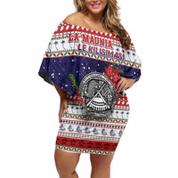 American Samoa Christmas Off Shoulder Short Dress Poinsettia La Maunia Le Kilisimasi LT05 Women White - Polynesian Pride