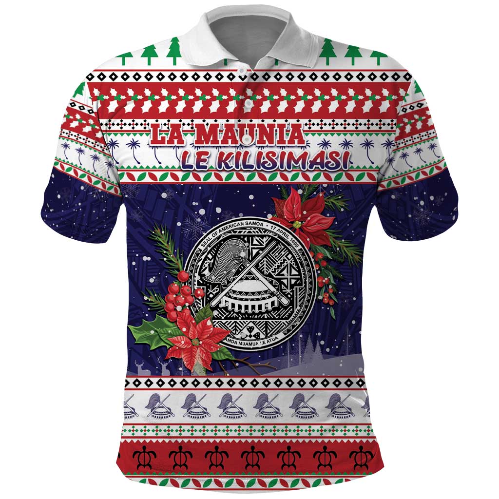 American Samoa Christmas Polo Shirt Poinsettia La Maunia Le Kilisimasi LT05 White - Polynesian Pride