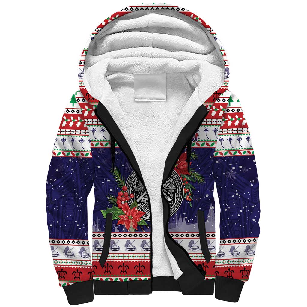 American Samoa Christmas Sherpa Hoodie Poinsettia La Maunia Le Kilisimasi LT05 Unisex White - Polynesian Pride