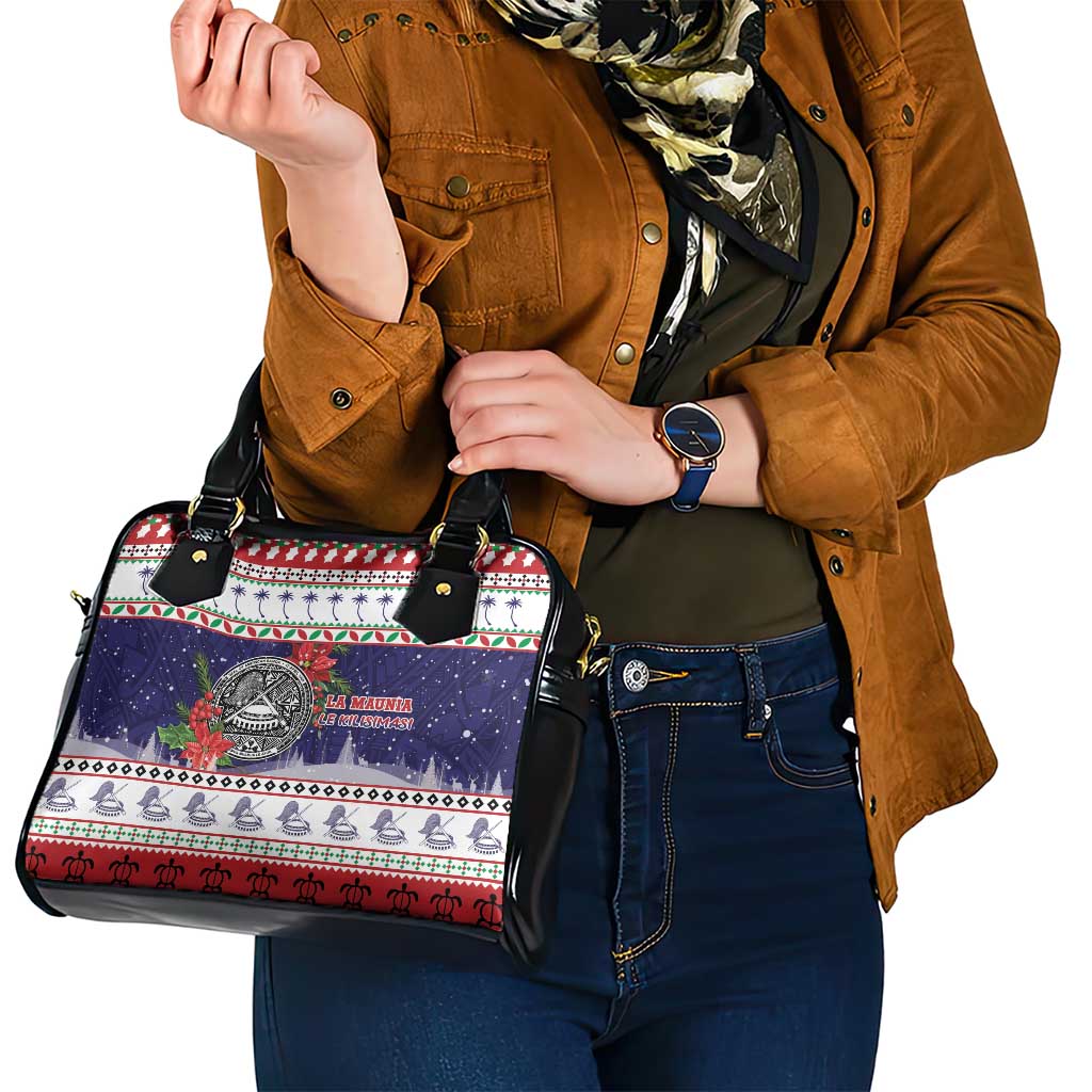 American Samoa Christmas Shoulder Handbag Poinsettia La Maunia Le Kilisimasi