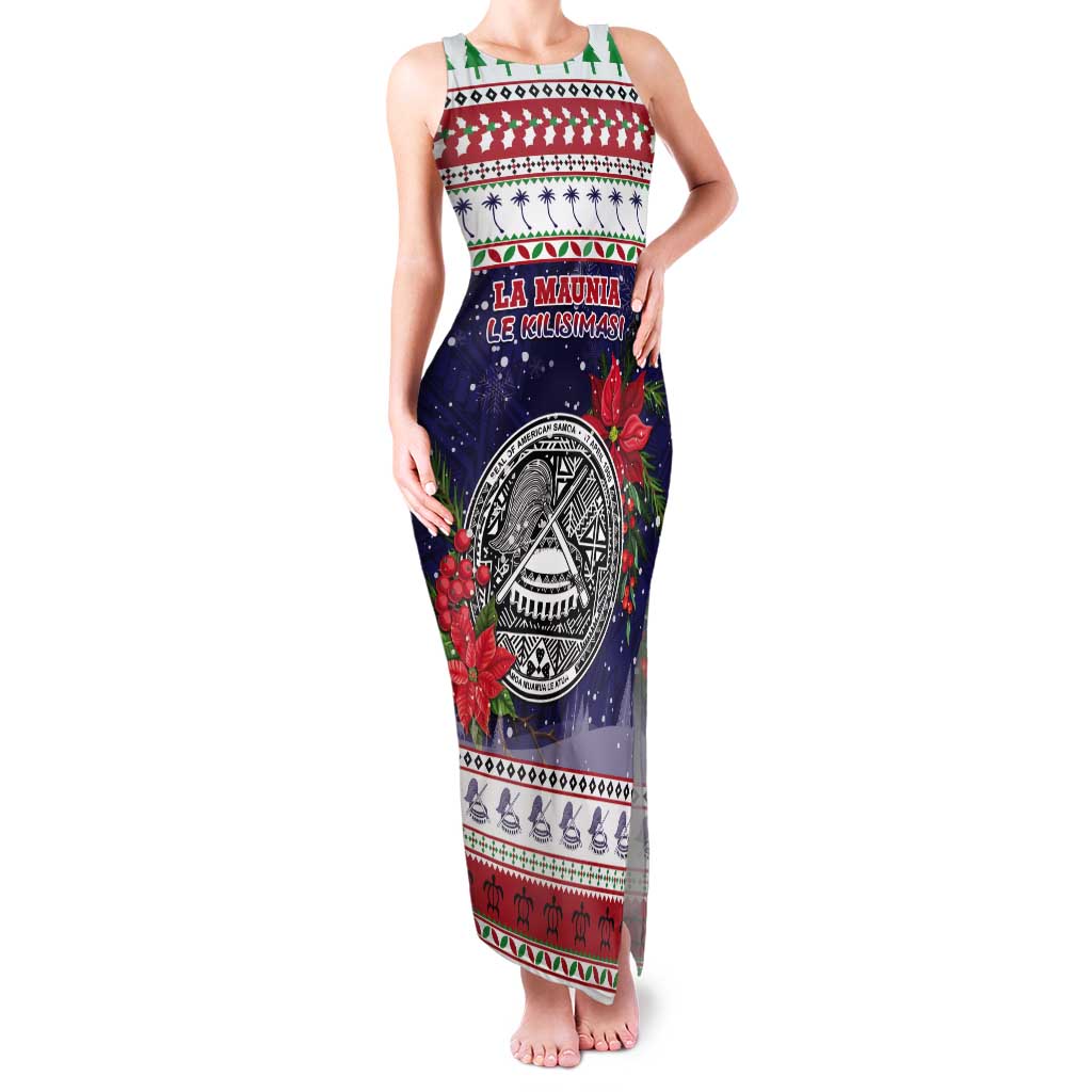 American Samoa Christmas Tank Maxi Dress Poinsettia La Maunia Le Kilisimasi LT05 Women White - Polynesian Pride
