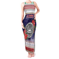 American Samoa Christmas Tank Maxi Dress Poinsettia La Maunia Le Kilisimasi LT05 Women White - Polynesian Pride
