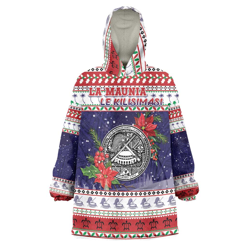 American Samoa Christmas Wearable Blanket Hoodie Poinsettia La Maunia Le Kilisimasi LT05 One Size White - Polynesian Pride