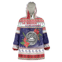 American Samoa Christmas Wearable Blanket Hoodie Poinsettia La Maunia Le Kilisimasi LT05 One Size White - Polynesian Pride