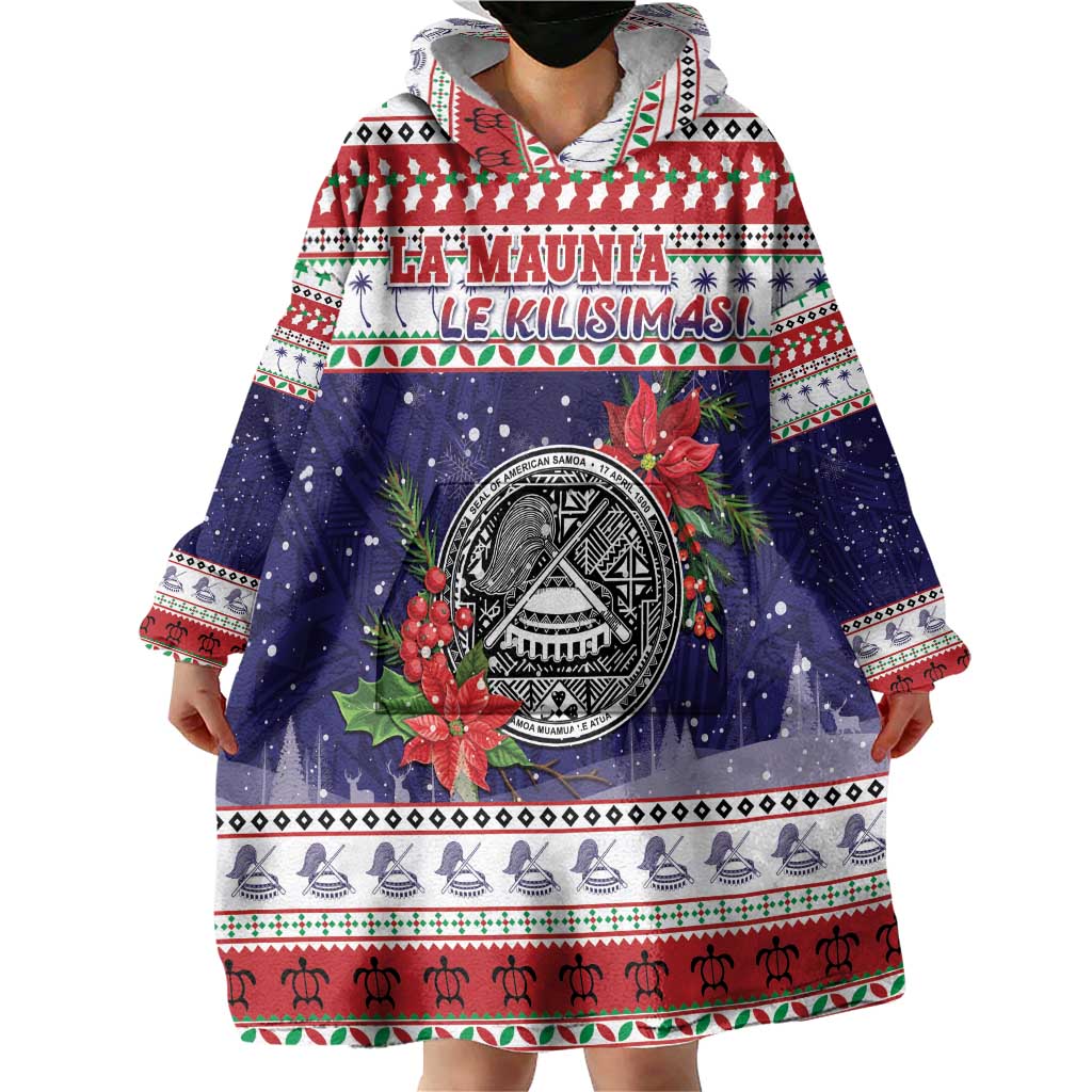American Samoa Christmas Wearable Blanket Hoodie Poinsettia La Maunia Le Kilisimasi LT05 - Polynesian Pride