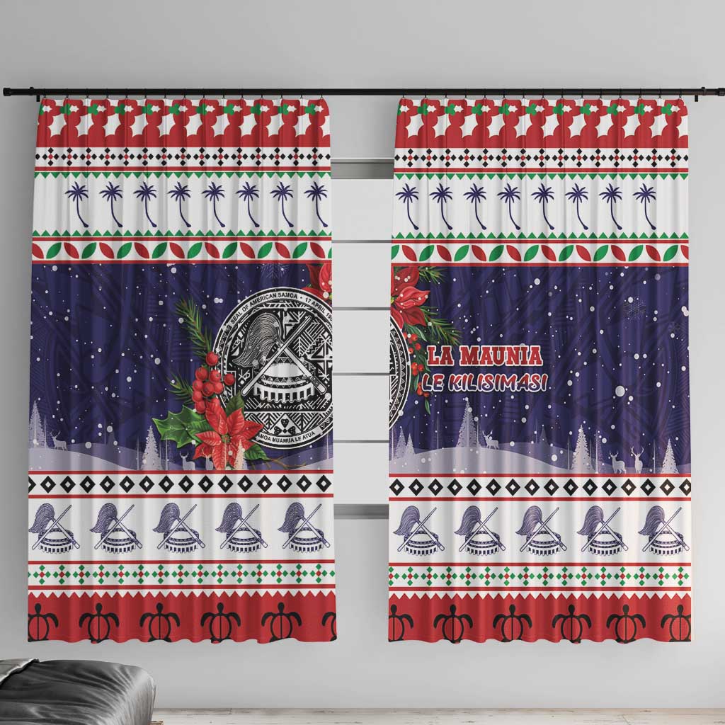 American Samoa Christmas Window Curtain Poinsettia La Maunia Le Kilisimasi LT05 With Hooks White - Polynesian Pride