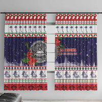 American Samoa Christmas Window Curtain Poinsettia La Maunia Le Kilisimasi LT05 With Hooks White - Polynesian Pride