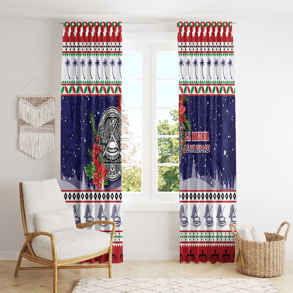 American Samoa Christmas Window Curtain Poinsettia La Maunia Le Kilisimasi LT05 - Polynesian Pride