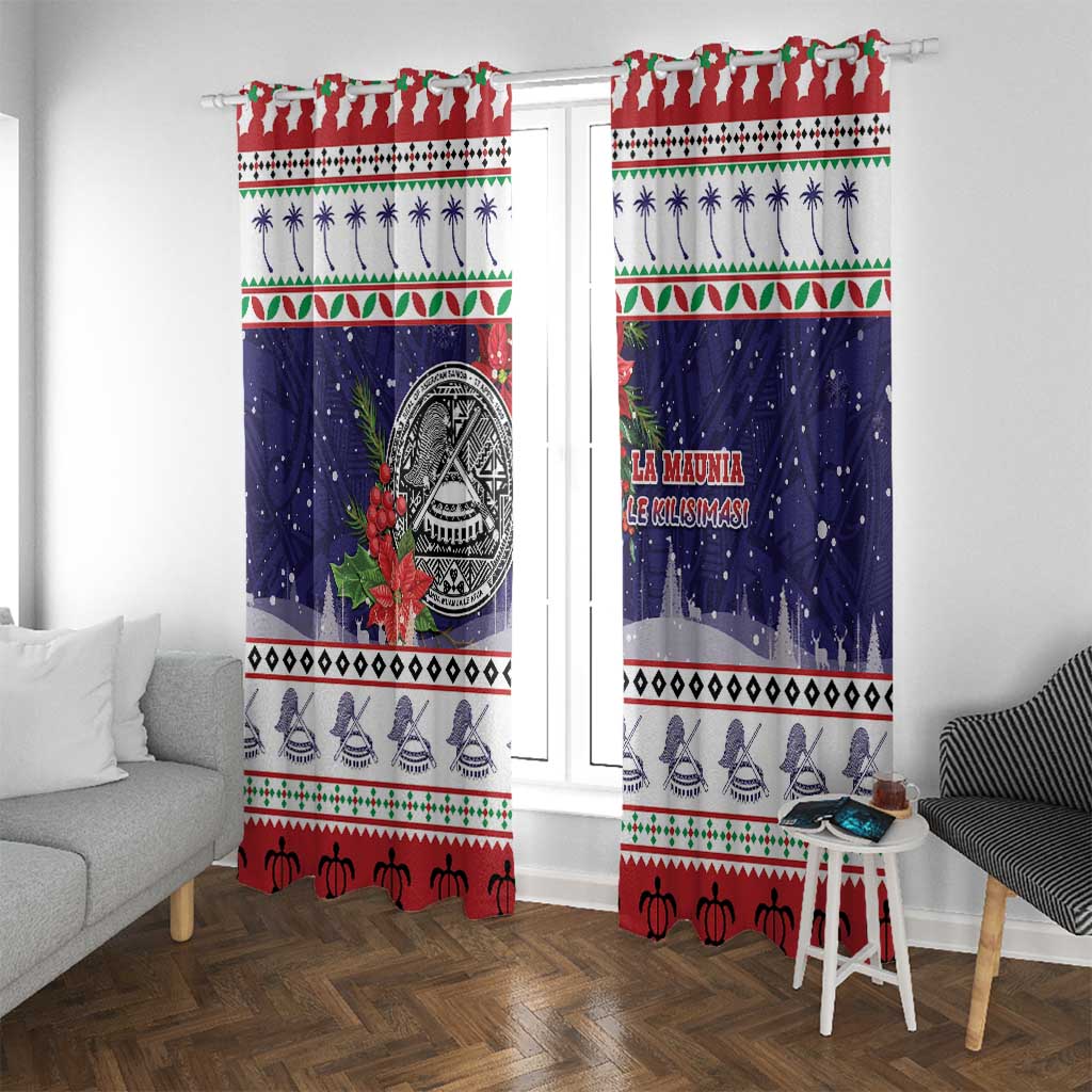 American Samoa Christmas Window Curtain Poinsettia La Maunia Le Kilisimasi LT05 With Grommets White - Polynesian Pride