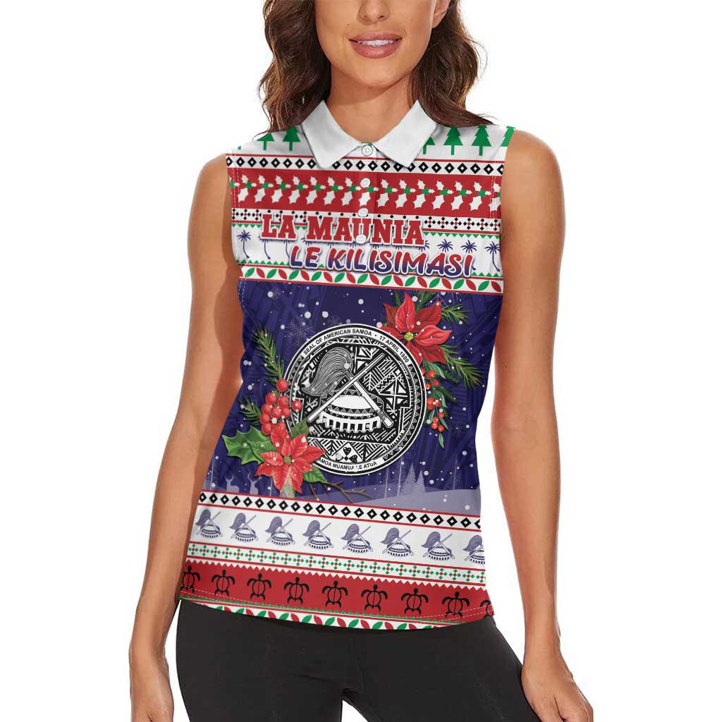 American Samoa Christmas Women Sleeveless Polo Shirt Poinsettia La Maunia Le Kilisimasi LT05 - Polynesian Pride